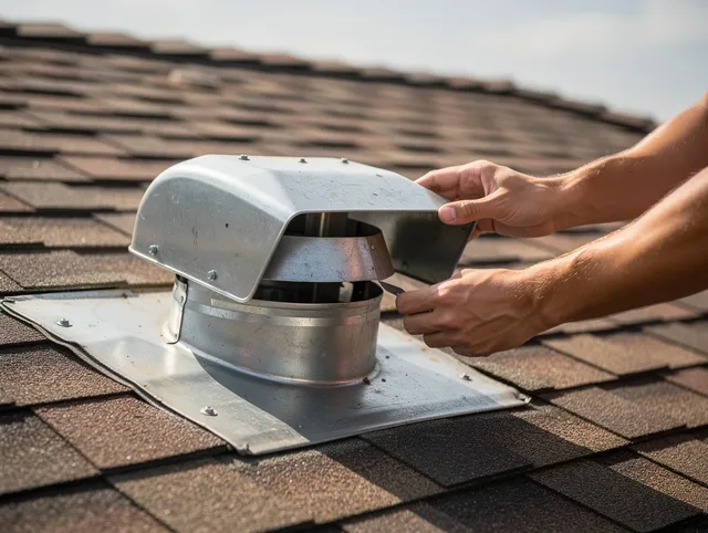 Westport Dryer Vent Cleaning certified technician safely cleaning a roof-mounted dryer vent in Westport