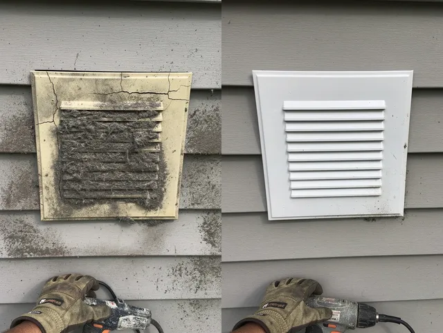 Westport Dryer Vent Cleaning technician installing high-quality dryer vent cover at a residential property in Westport